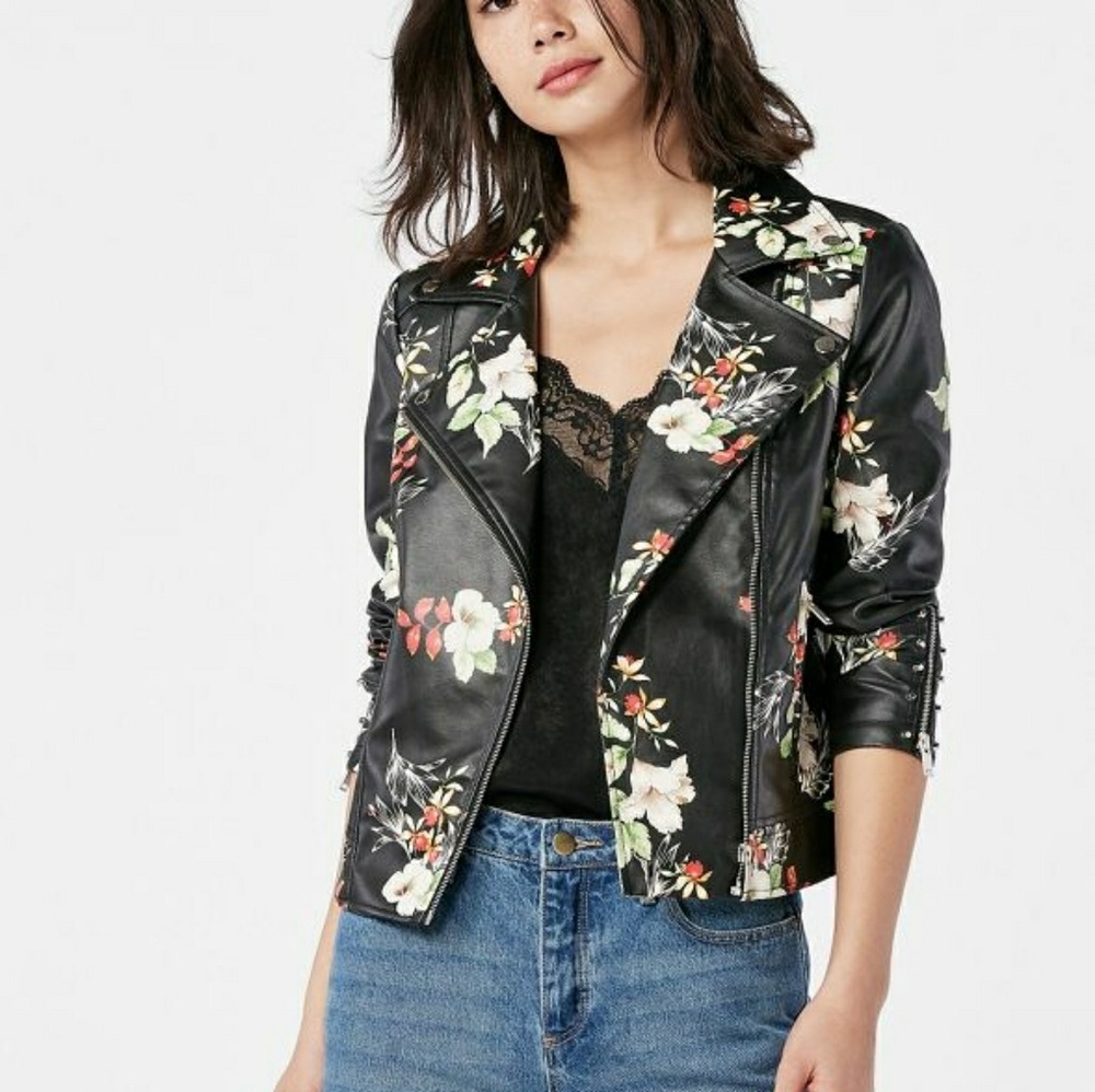 Printed Faux Leather Jacket